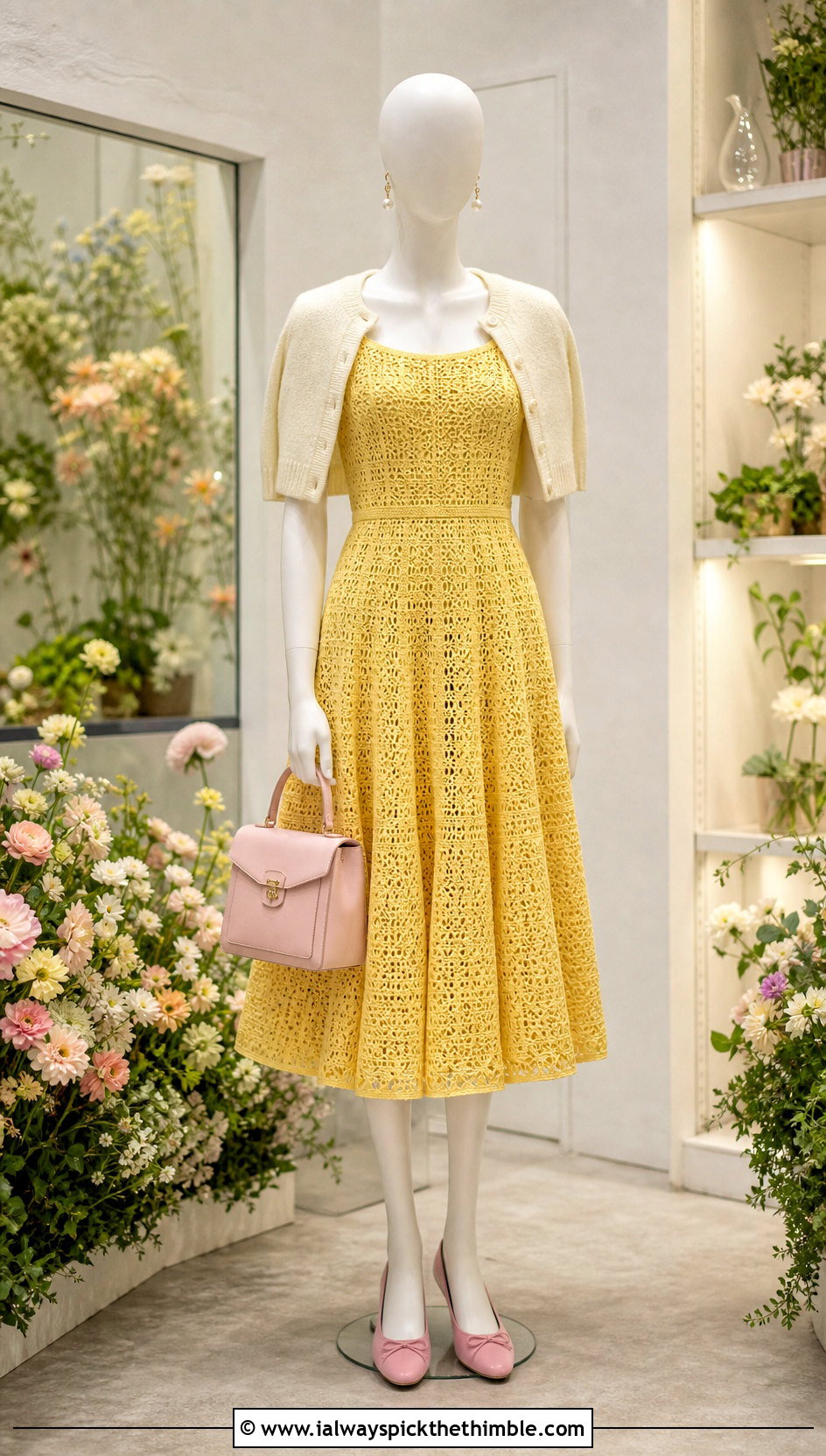 Yellow Crochet Fit And Flare Dress With Ballet Flats - 15 yellow crochet dress on mannequin outfit ideas