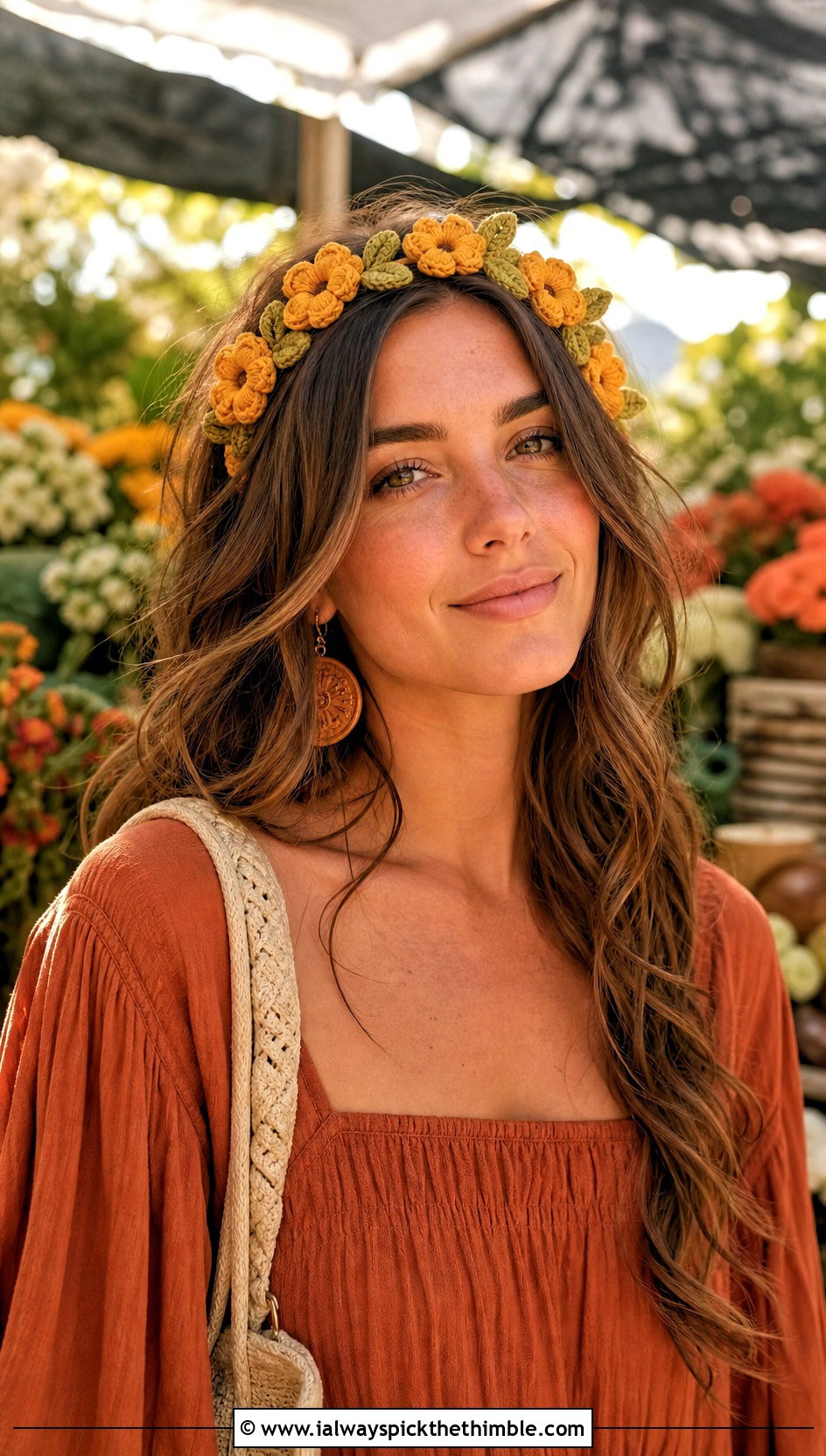 Yellow Crochet Flower Crown Headband With Maxi Dress - 15 yellow crochet flower headband outfit ideas