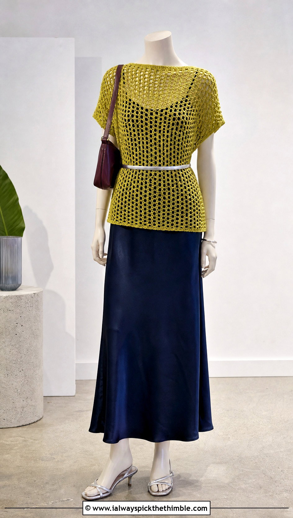 Yellow Crochet Mesh Top Over A Slip Dress - 15 yellow crochet top on mannequin outfit ideas