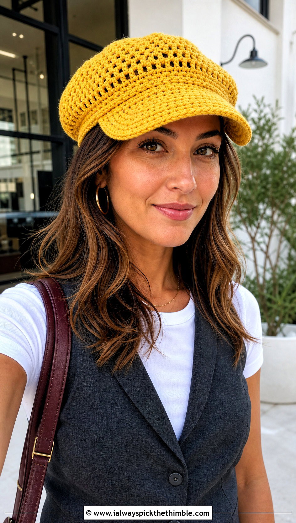 Yellow Crochet Newsboy Cap With Vest And Wide Leg Pants - 25 yellow crochet hat outfit ideas