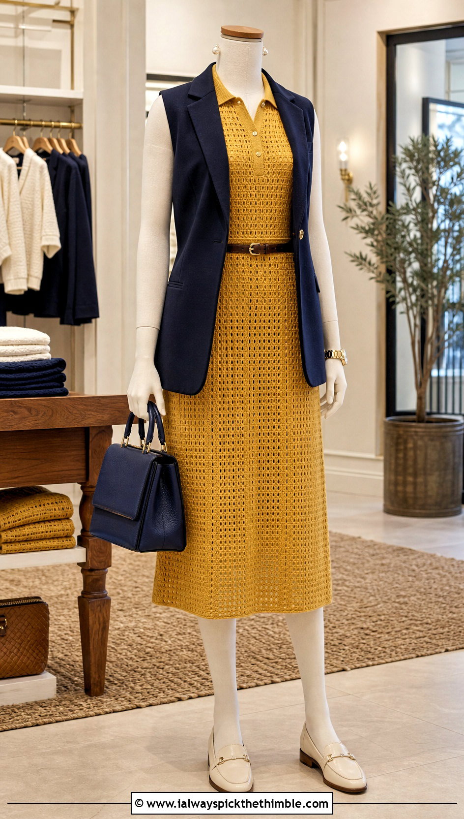 Yellow Crochet Polo Dress With Tailored Vest - 15 yellow crochet dress on mannequin outfit ideas