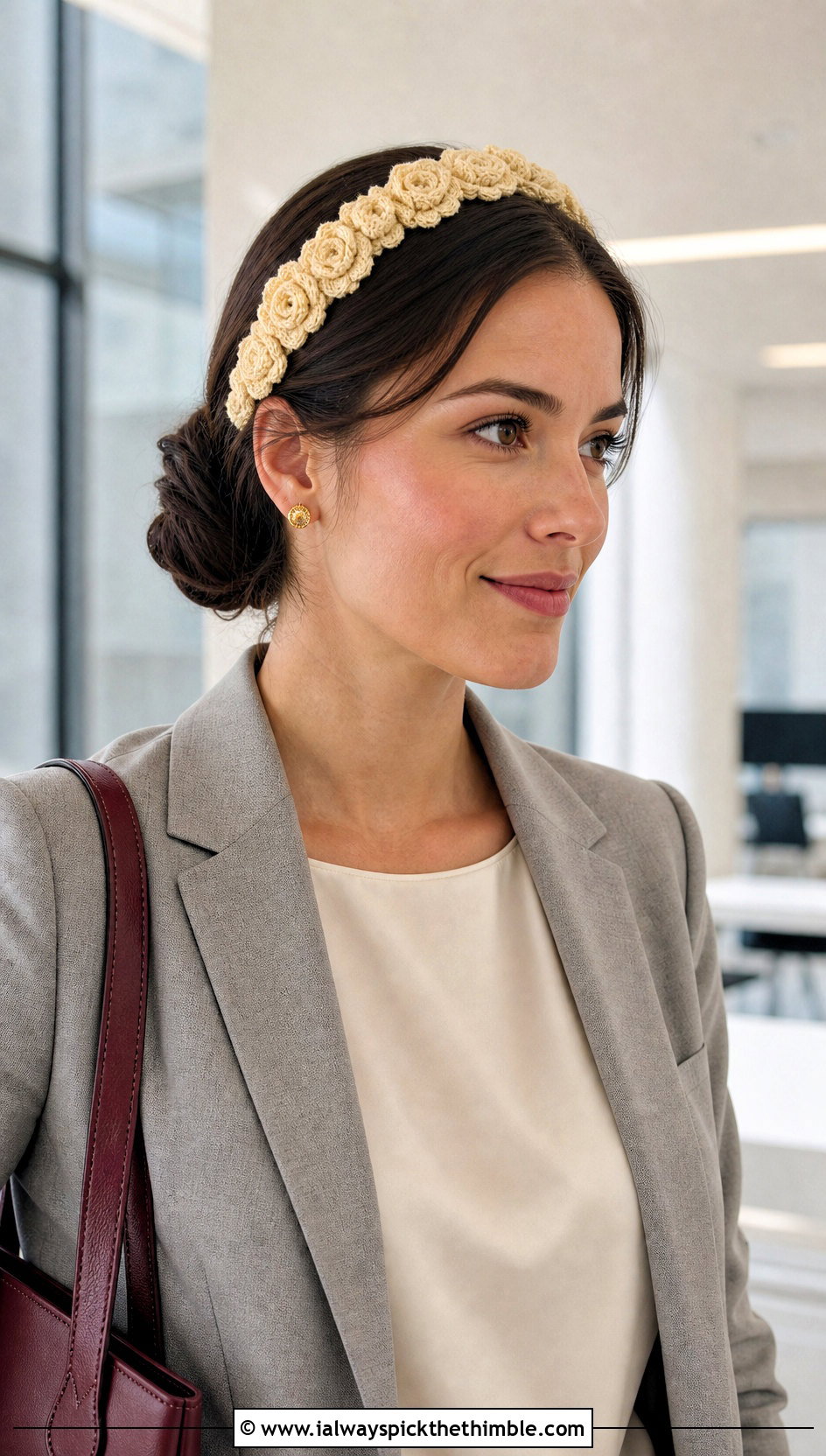 Yellow Crochet Rosette Headband With Trouser Suit - 15 yellow crochet flower headband outfit ideas
