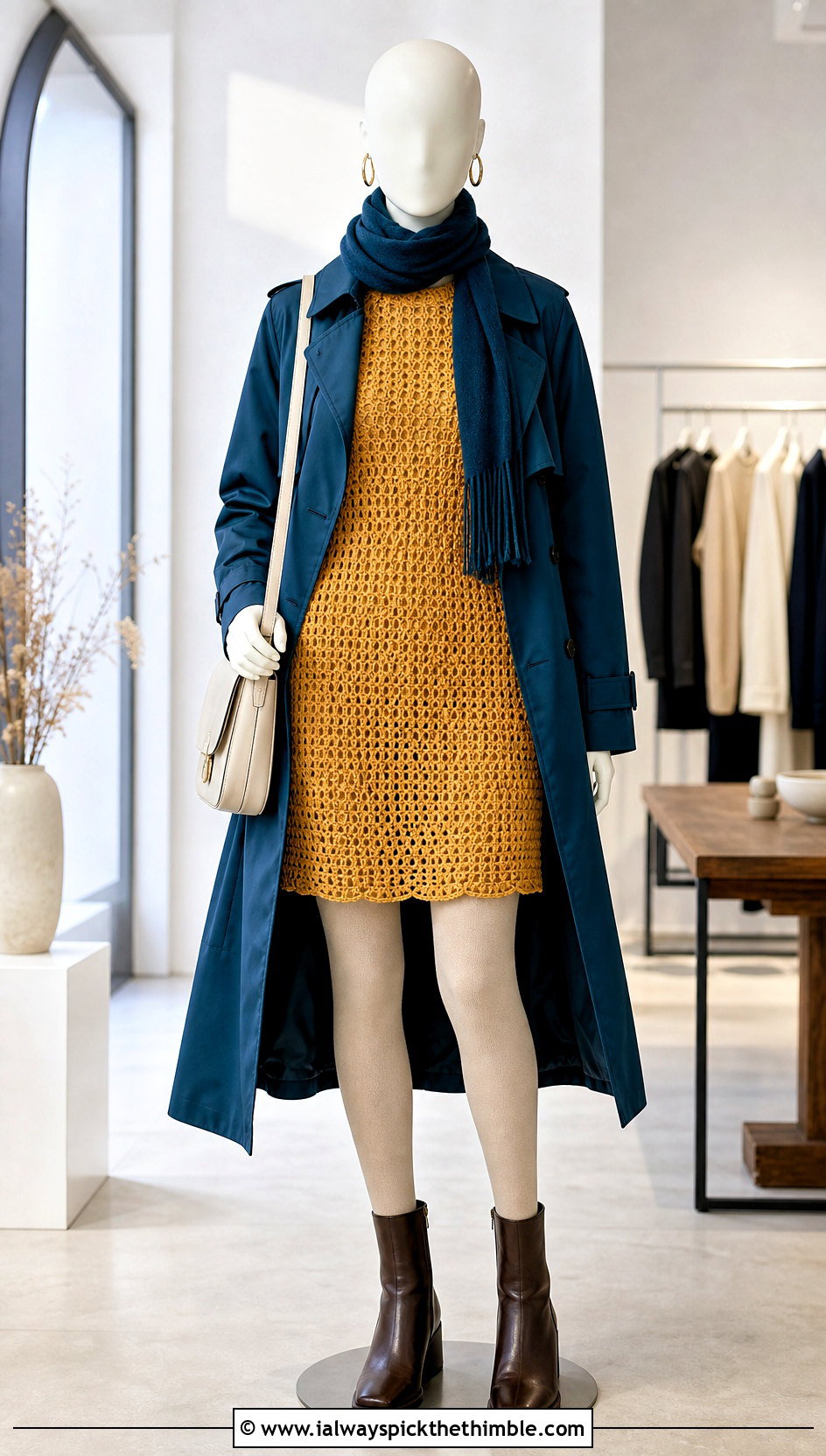 Yellow Crochet Sweater Dress With Trench Coat - 15 yellow crochet dress on mannequin outfit ideas