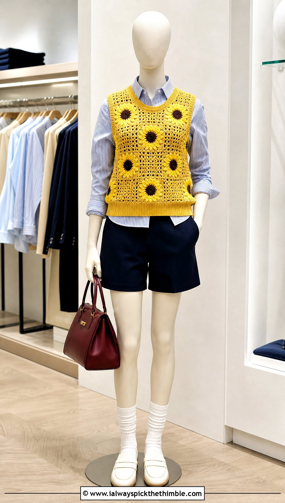 Yellow Crochet Sweater Vest With Striped Shirt - 15 yellow crochet top on mannequin outfit ideas