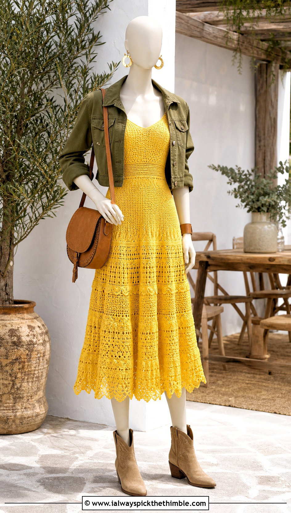 Yellow Crochet Tiered Dress With Western Boots - 15 yellow crochet dress on mannequin outfit ideas