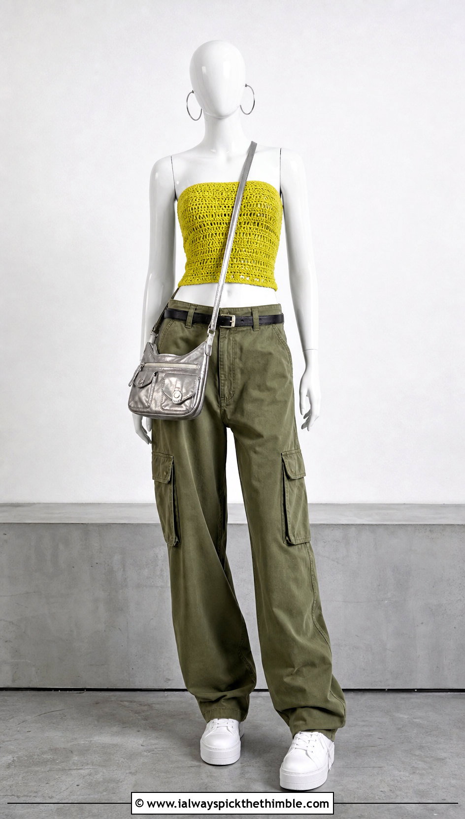 Yellow Crochet Tube Top With Cargo Pants - 15 yellow crochet top on mannequin outfit ideas