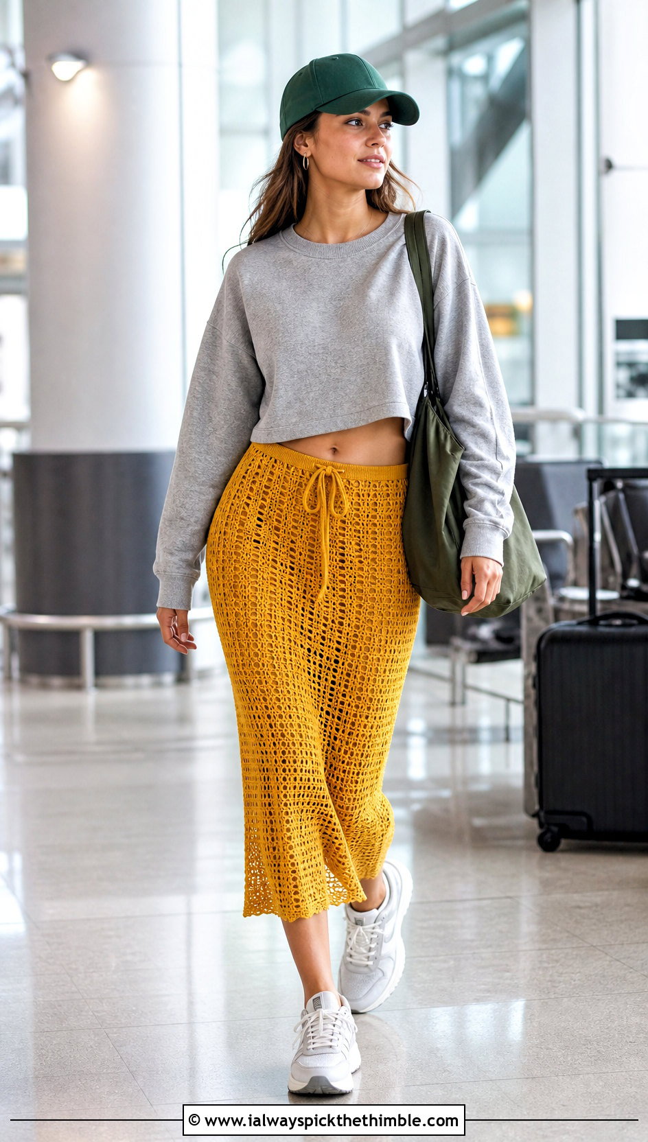 Yellow Drawstring Crochet Skirt With Sweatshirt - 25 yellow crochet skirt outfit ideas