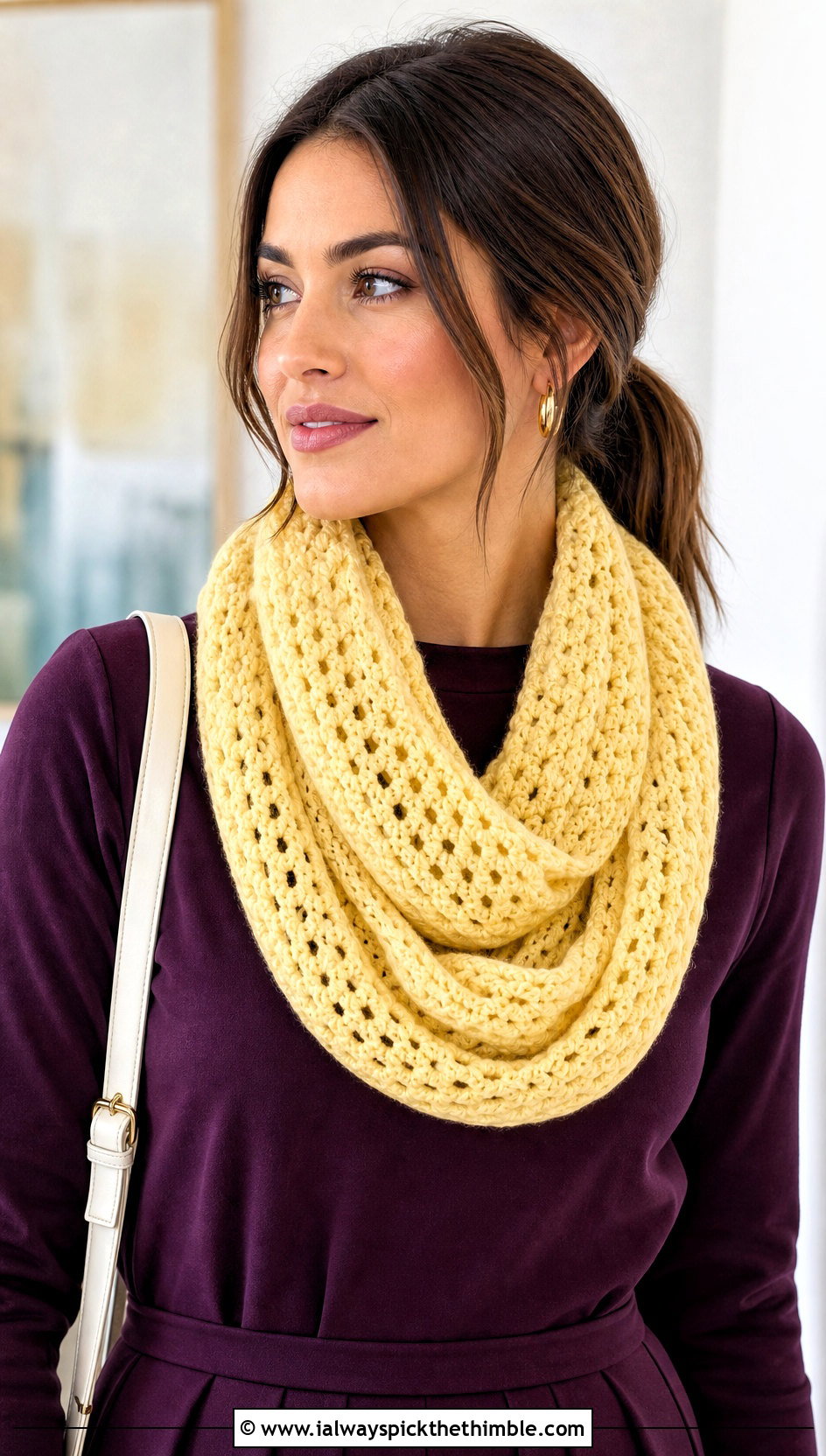 Yellow Infinity Scarf With Sweater Dress - 15 yellow crocheted scarf on table outfit ideas