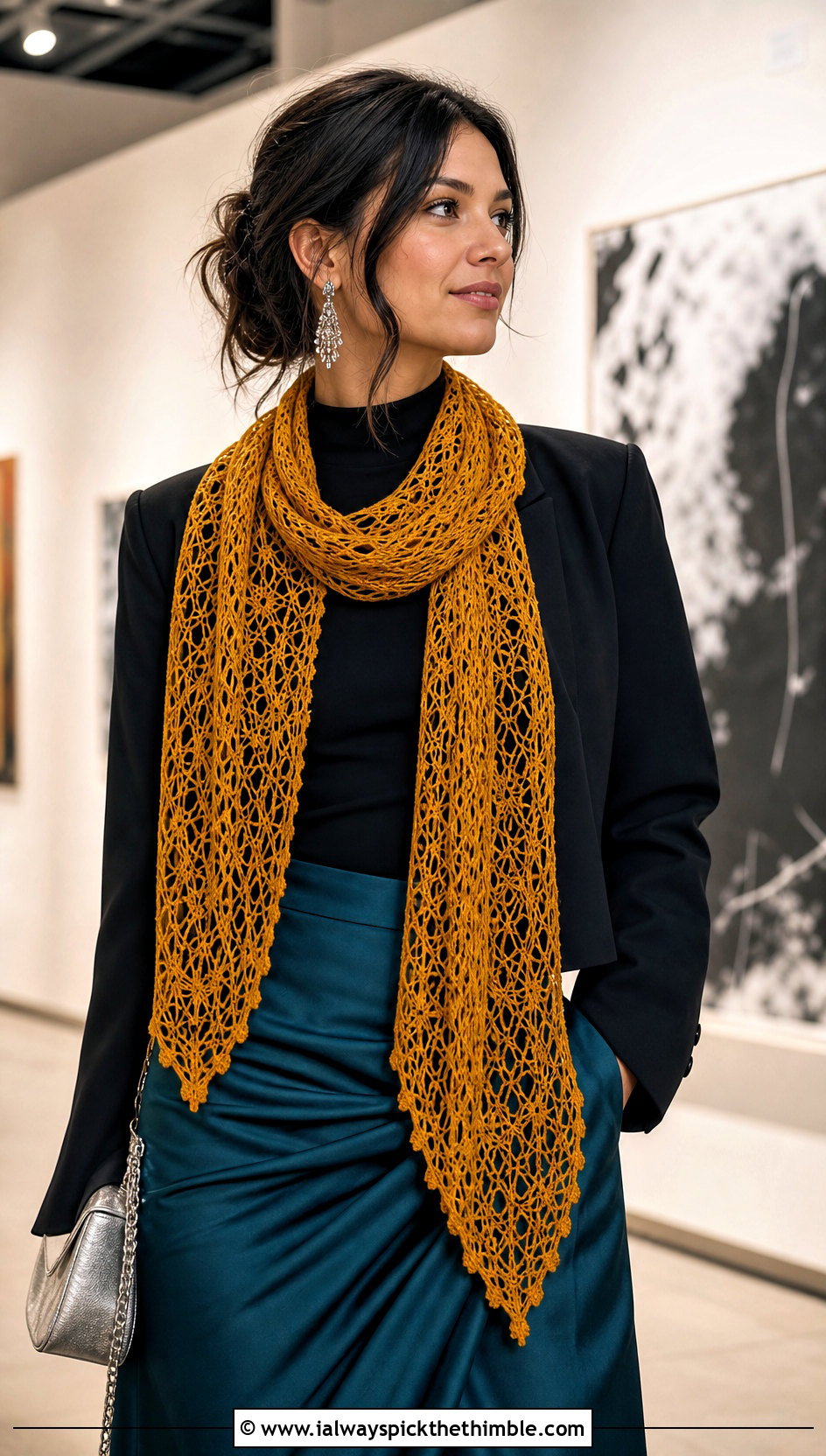 Yellow Lace Mesh Scarf With Satin Skirt - 15 yellow crocheted scarf on table outfit ideas