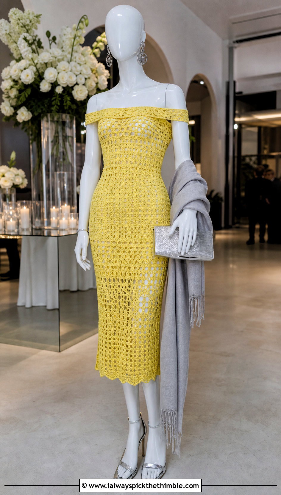 Yellow Off Shoulder Crochet Dress With Metallic Heels - 15 yellow crochet dress on mannequin outfit ideas