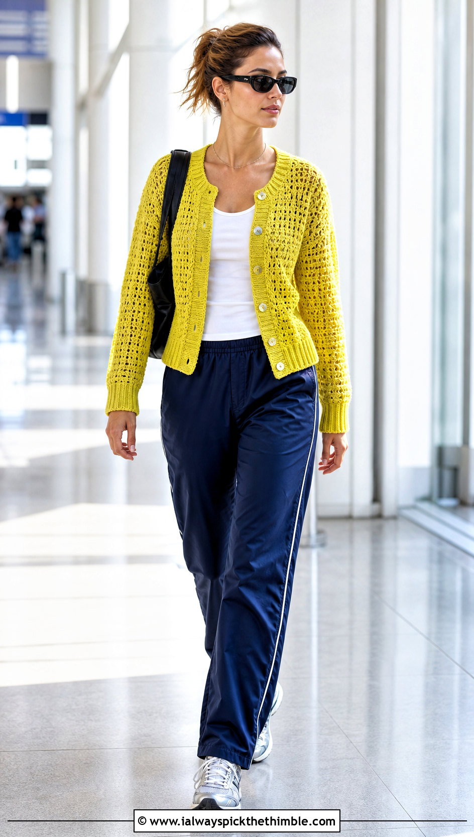 Yellow Ribbed Hem Crochet Cardigan With Track Pants - 15 Yellow Crochet Cardigan With Buttons outfit ideas