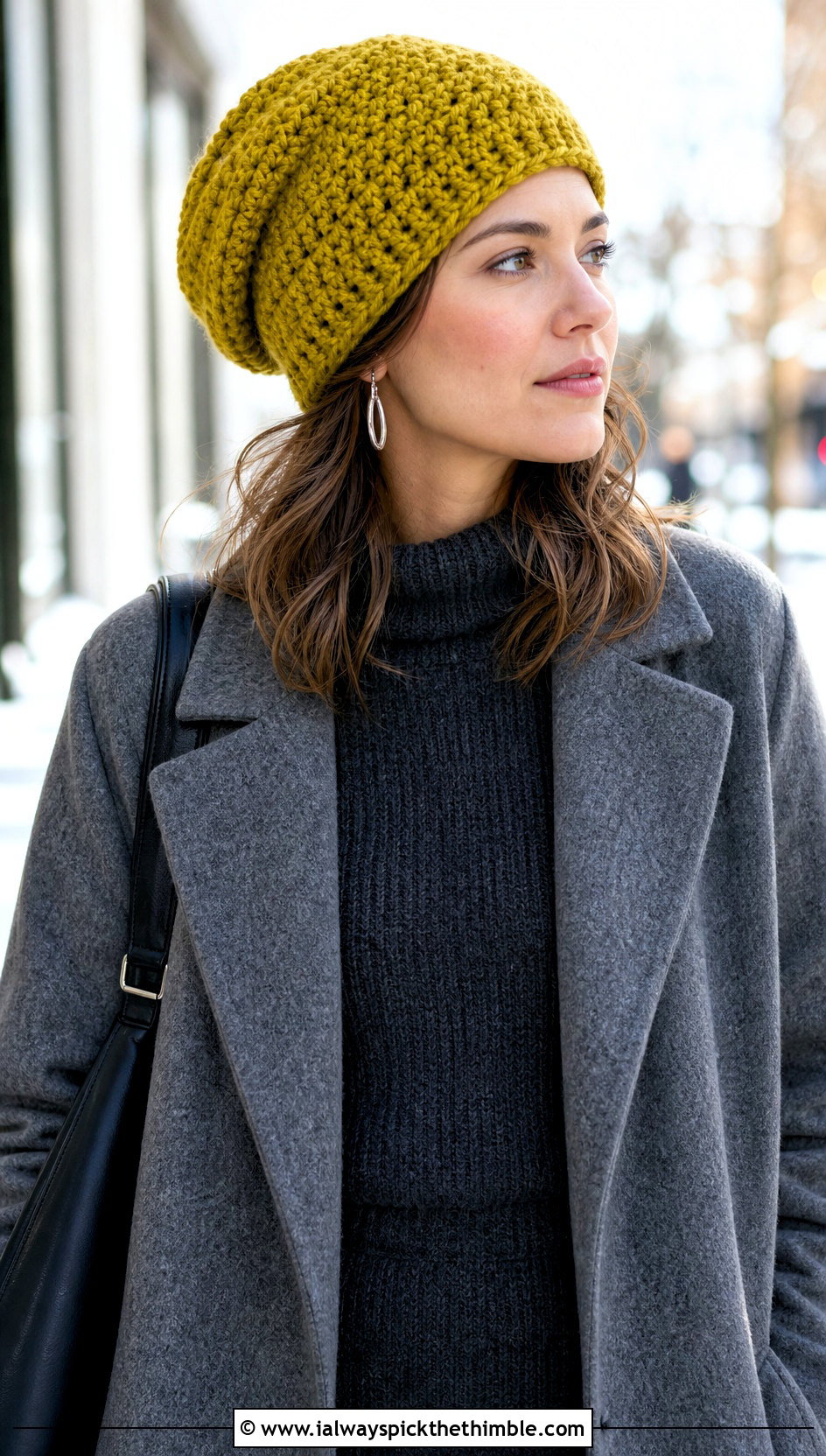 Yellow Slouchy Crochet Beanie With Sweater Dress - 25 yellow crochet hat outfit ideas