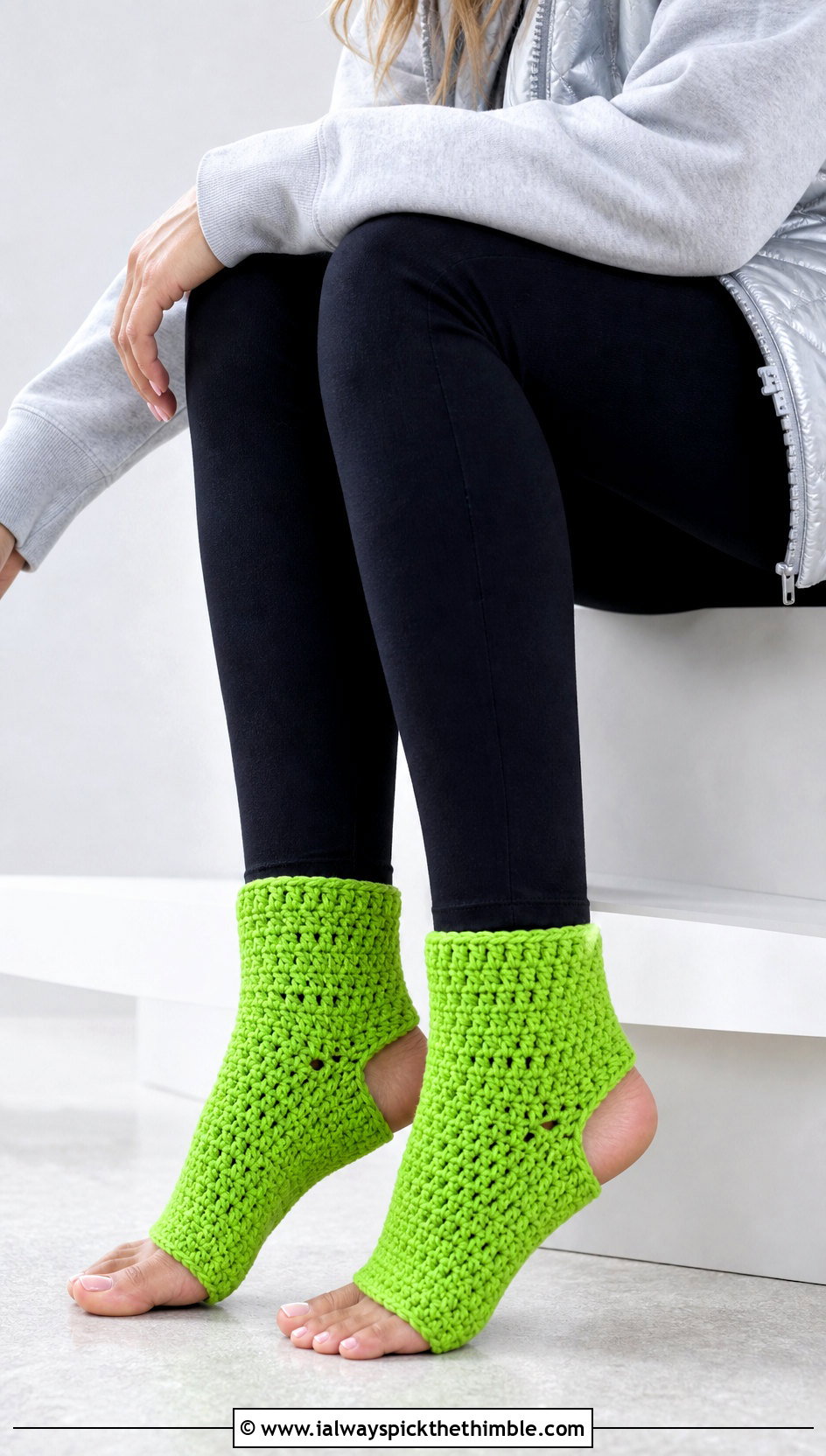 Yoga Chunky Crochet Socks With Leggings And A Quilted Vest - 15 crochet sock chunky yarn outfit ideas
