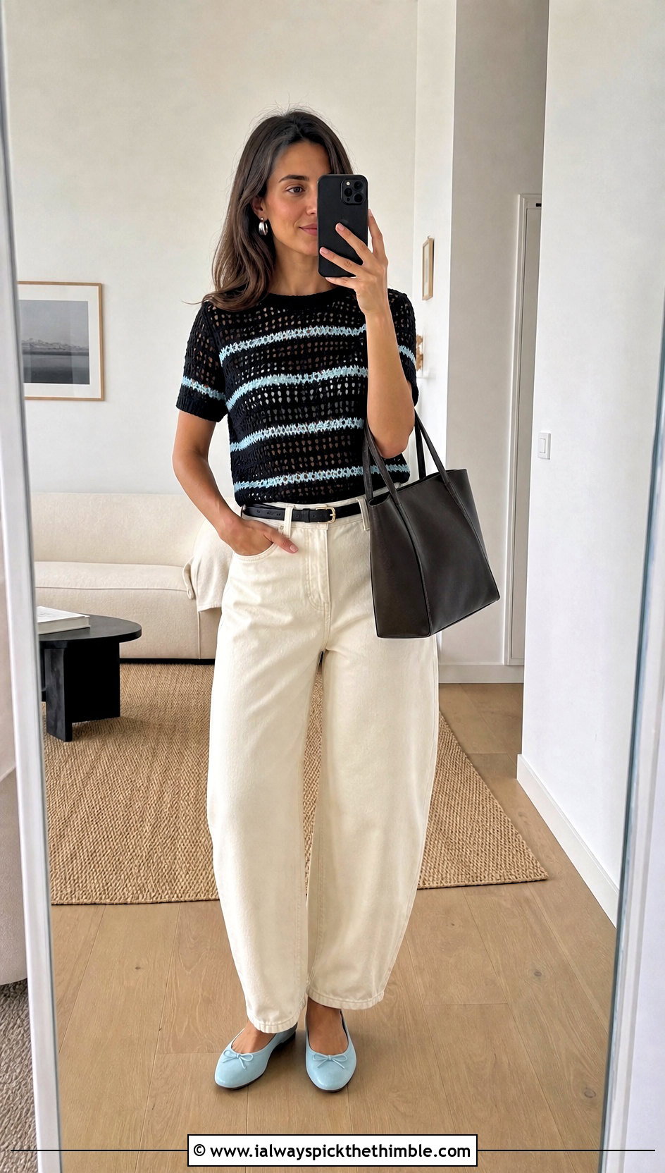Zara Black Crochet Tee With Barrel Jeans - 15 zara black crochet top outfit ideas