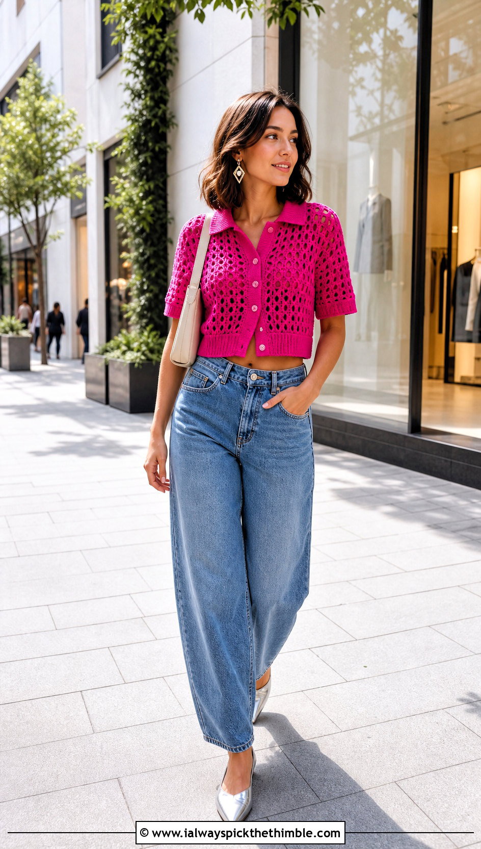 Zara Button Front Crochet Crop Top With Barrel Jeans - 20 zara crochet crop top outfit ideas
