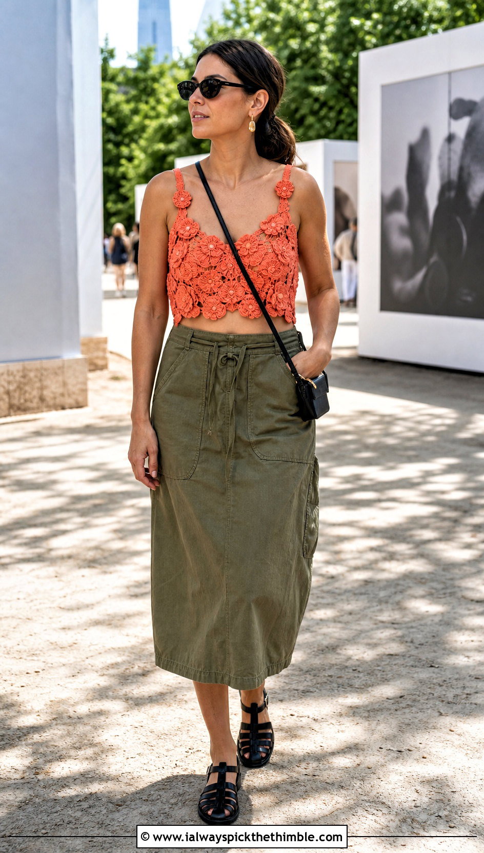 Zara Floral Applique Crochet Crop Top With A Utility Skirt - 20 zara crochet crop top outfit ideas