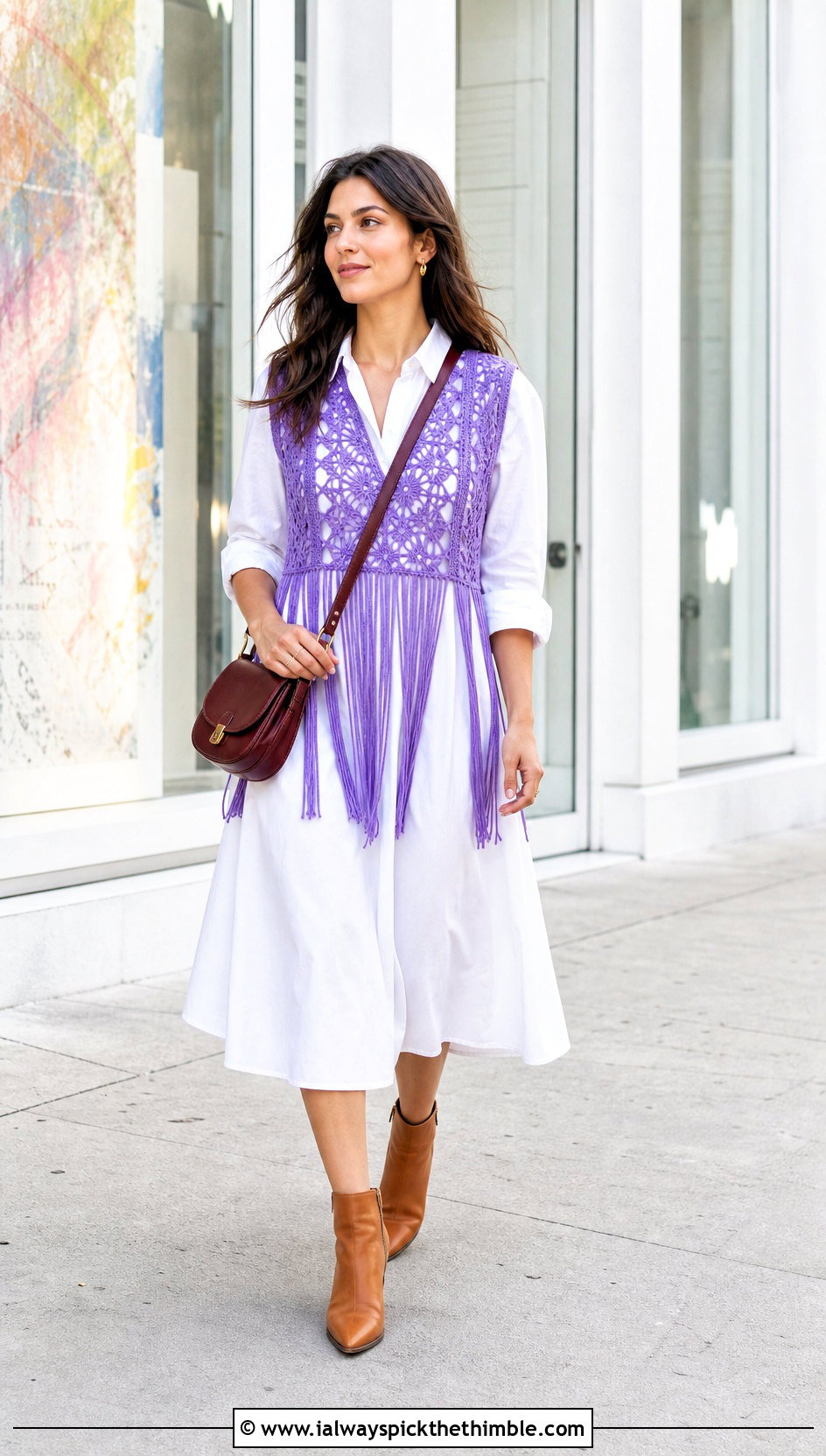 Zara Fringe Crochet Vest Top With Poplin Shirt Dress - 15 zara crochet vest top outfit ideas