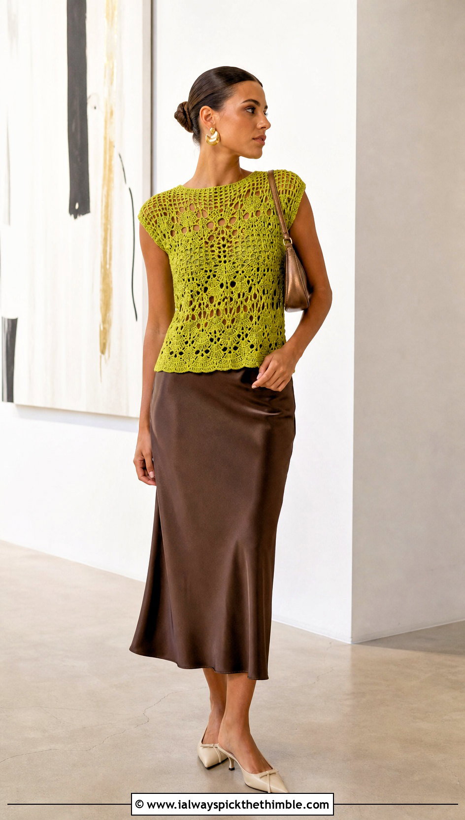 Zara Green Crochet Top With Chocolate Satin Skirt - 15 zara green crochet top outfit ideas
