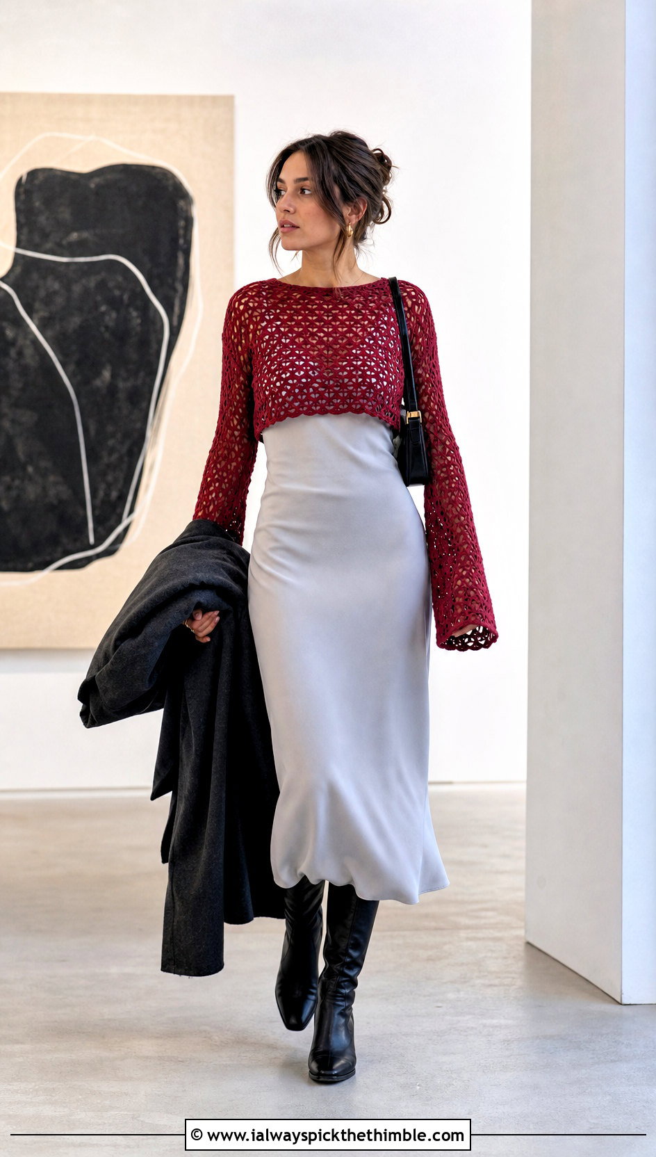 Zara Long Sleeve Crochet Crop Top Over A Slip Dress - 20 zara crochet crop top outfit ideas