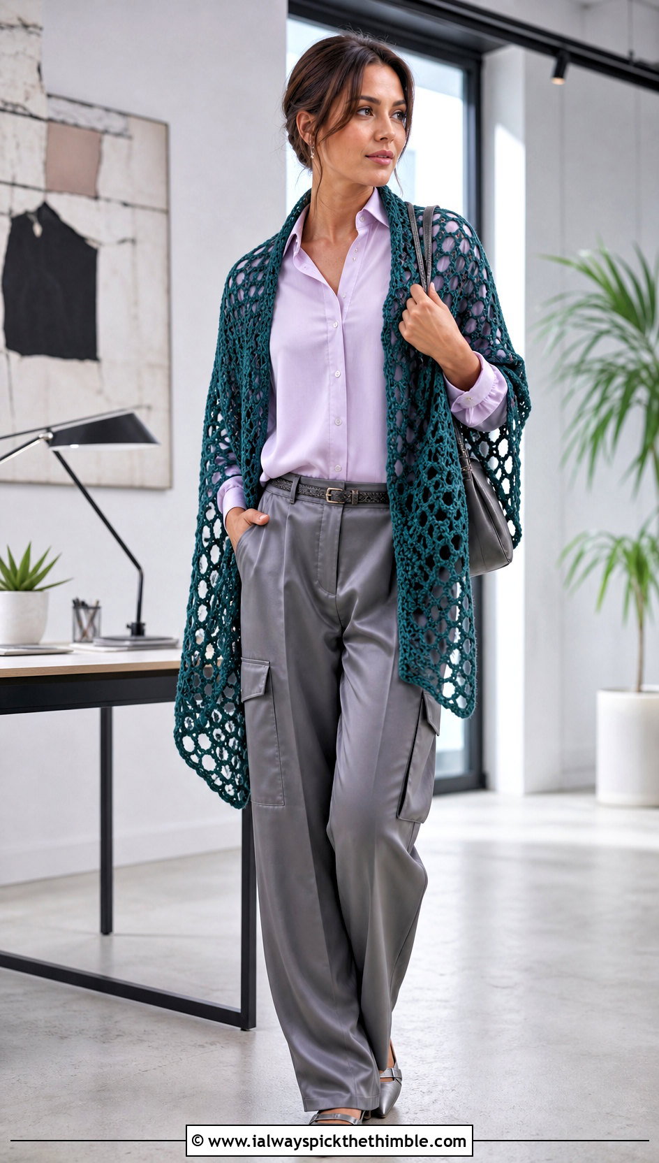 Zephyr Crochet Shawl With Blouse And Satin Cargo Pants - 20 Victorian Crochet Shawl outfit ideas