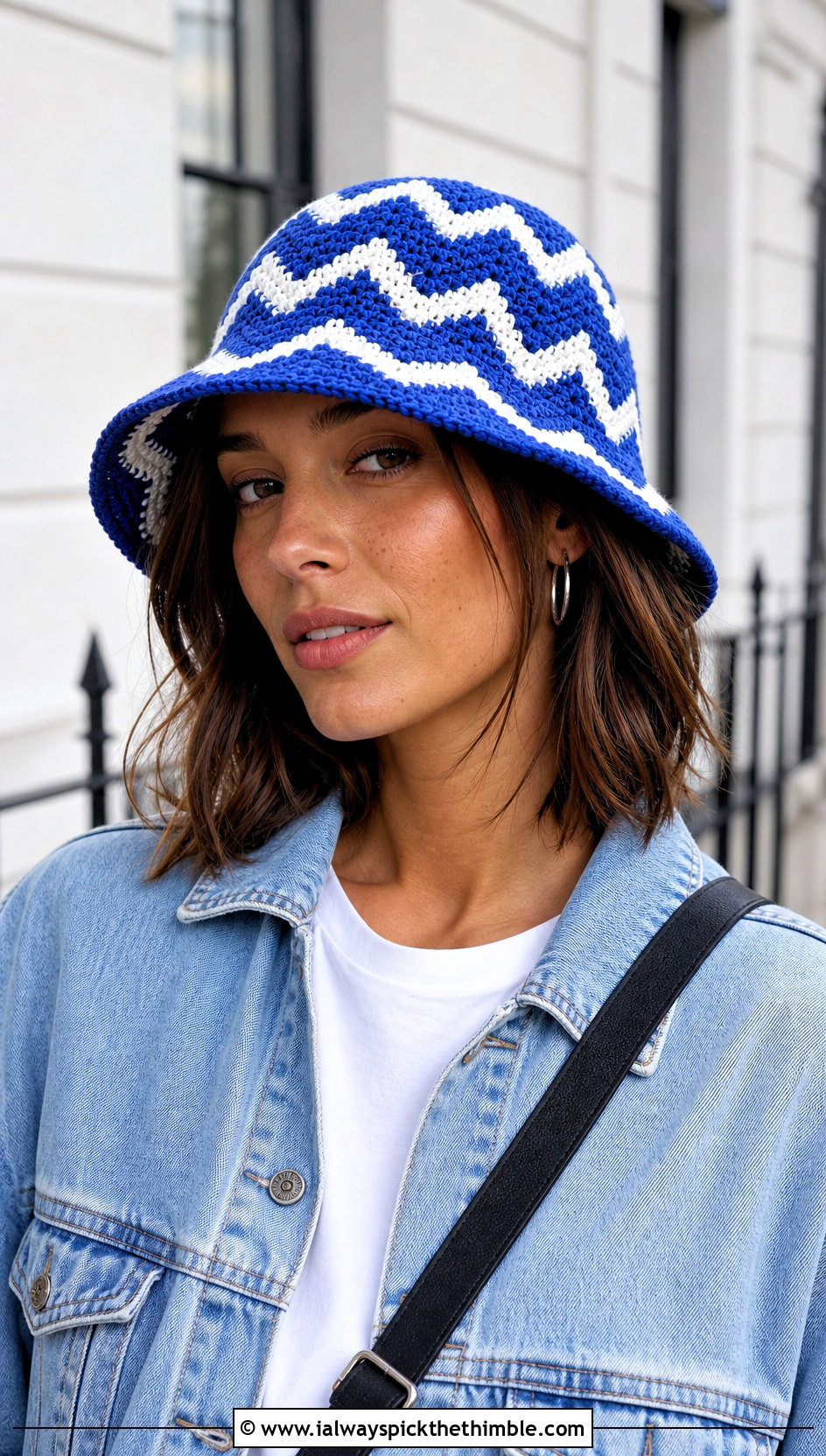 Zig Zag Crochet Bucket Hat With Denim Jacket - 15 Zig Zag Crochet Hat outfit ideas