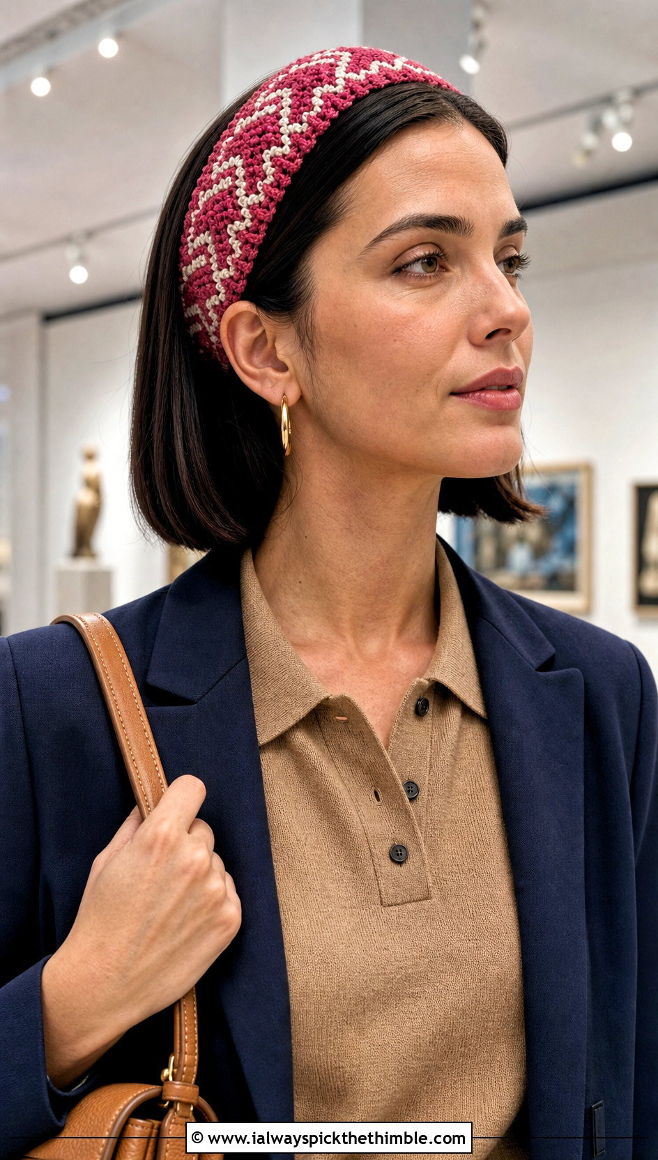 Zigzag Crochet Tie Headband With Polo Sweater And Chinos - 25 crochet tie headband outfit ideas