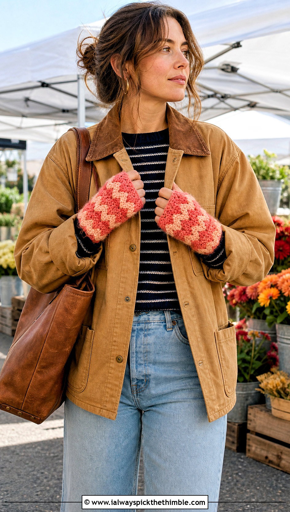 Zigzag Puff Stitch Fingerless Gloves With Barn Jacket - 15 Crochet Puff Stitch Fingerless Gloves outfit ideas