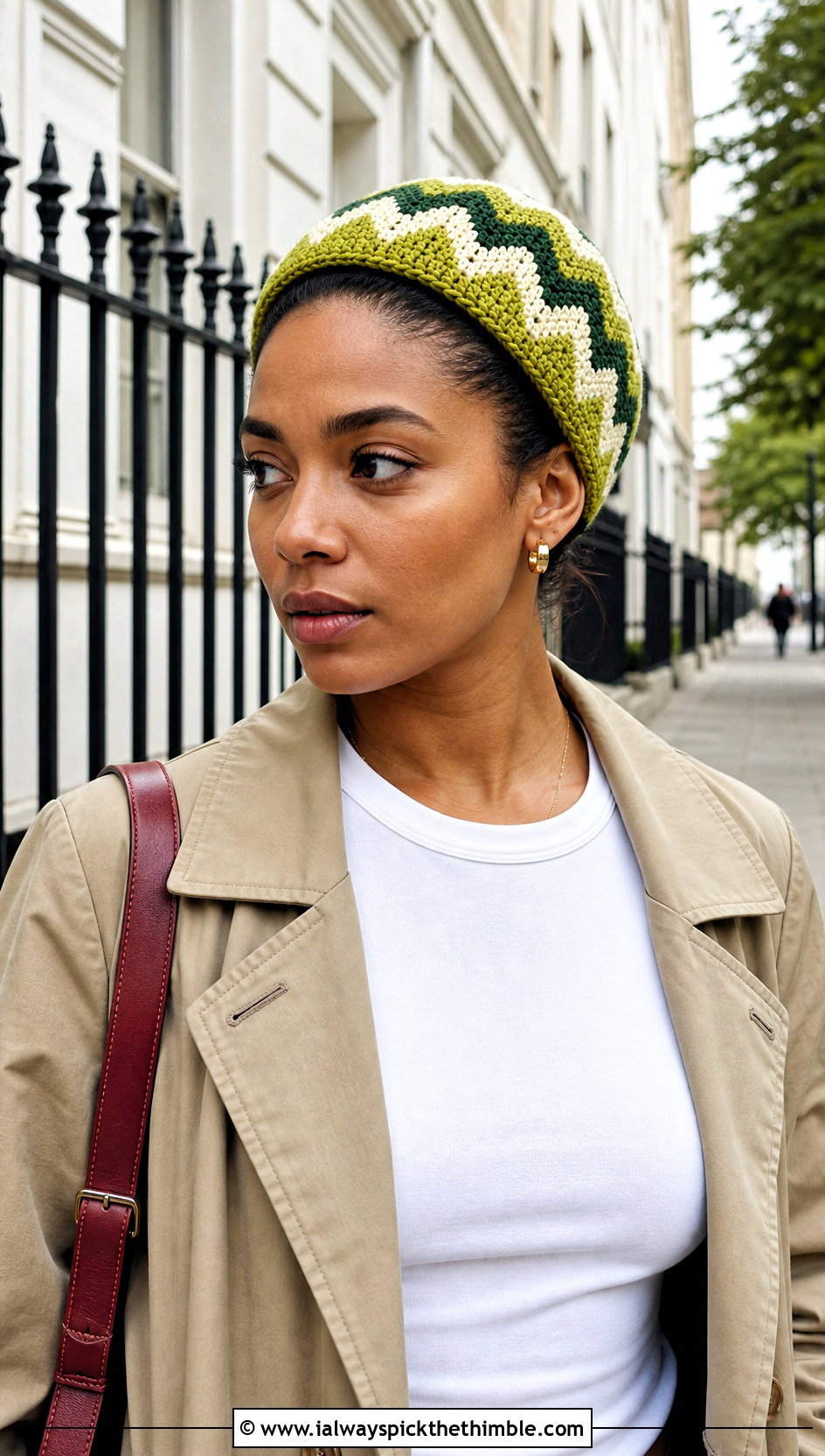 Zigzag Rasta Beanie With Trench Coat And Capris - 20 crochet rasta beanie outfit ideas