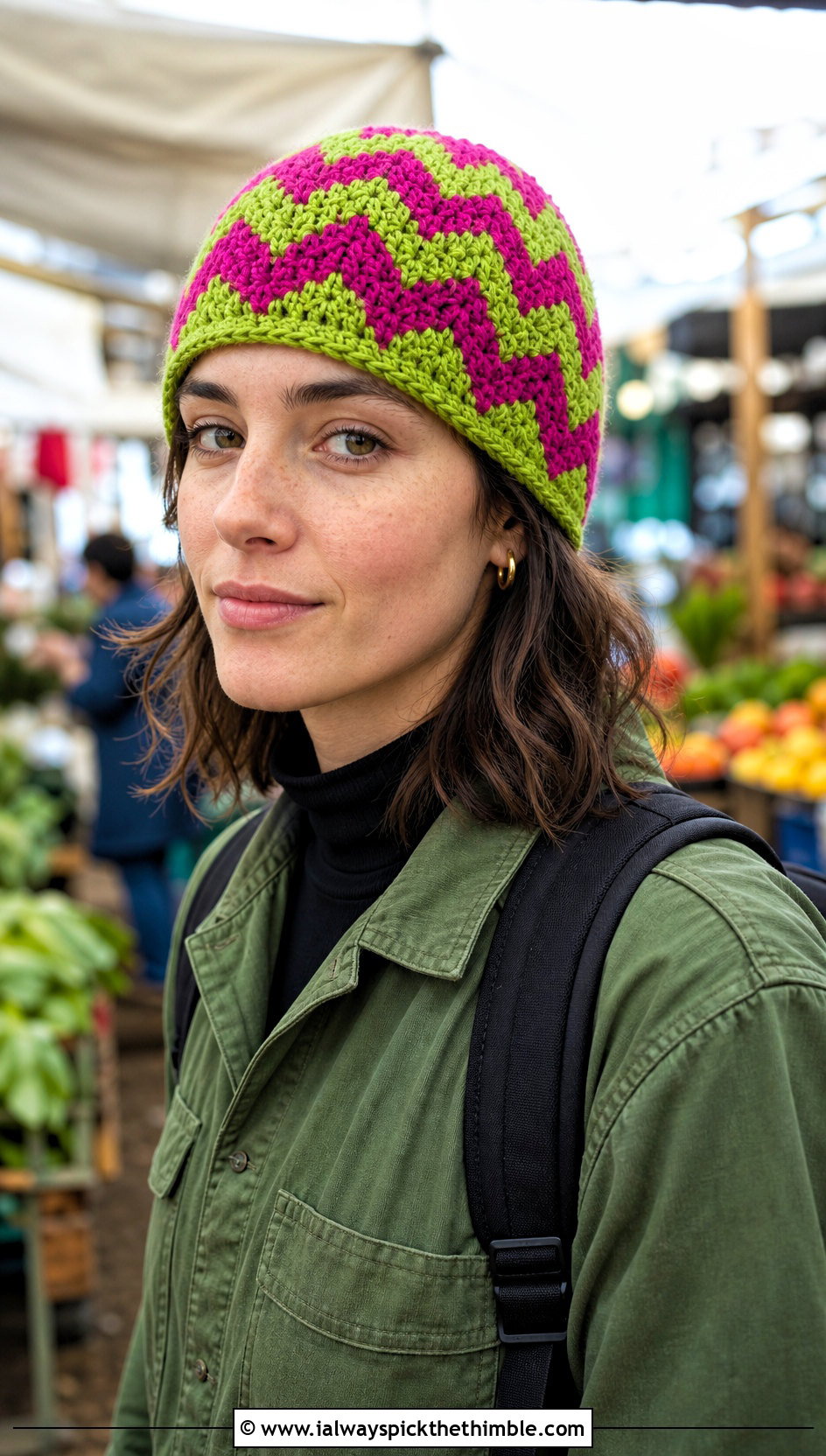 Zigzag Stripe Crochet Beanie With Utility Jumpsuit - 20 striped crochet beanie outfit ideas