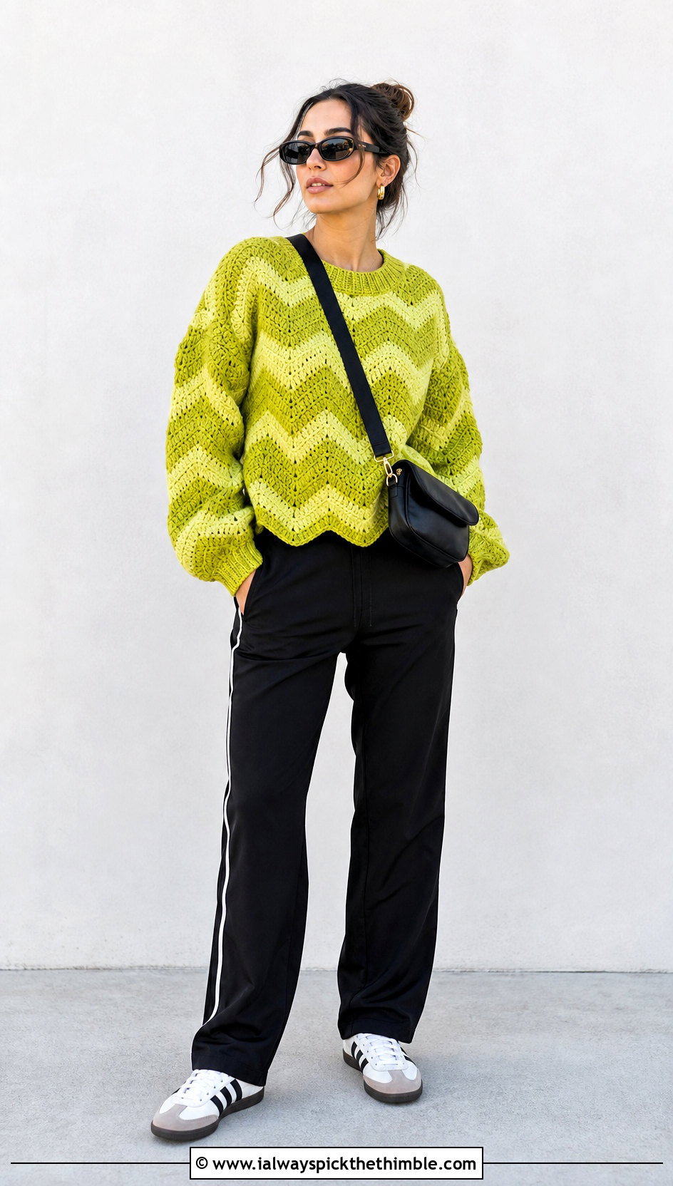Zigzag Wavy Crochet Sweater With Track Pants - 25 wavy crochet sweater outfit ideas