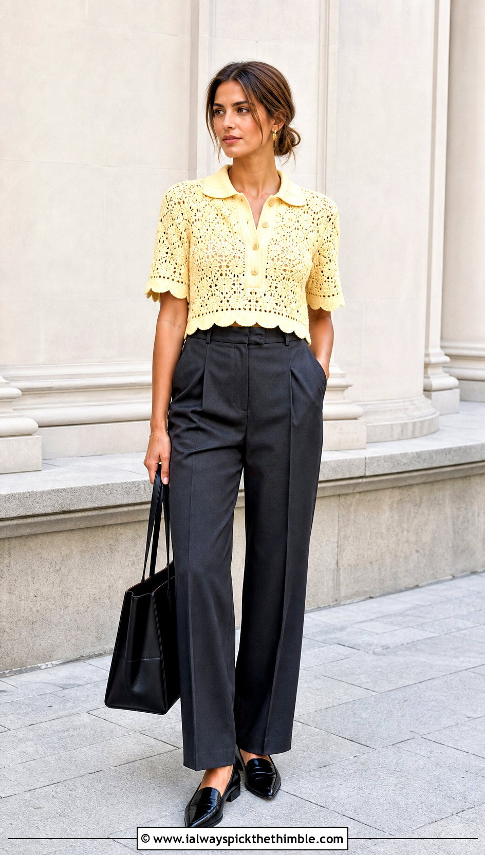 Zimmermann Aster Crochet Polo Top With Tailored Trousers - 15 zimmermann crochet top outfit ideas