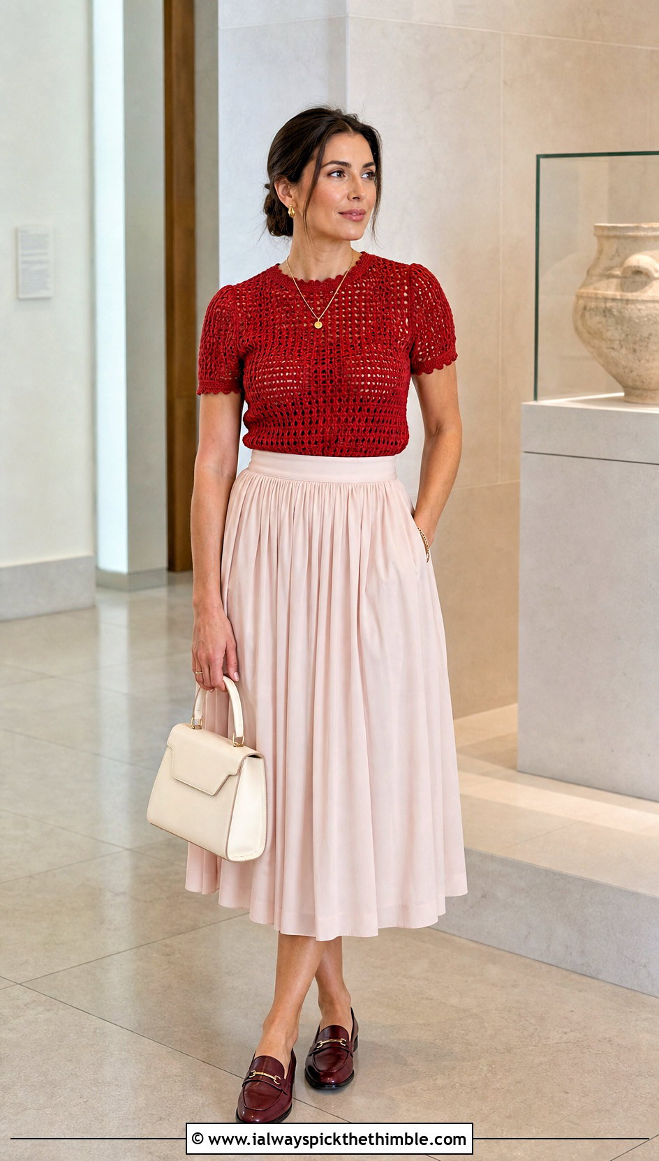 Zimmermann Crochet Tee With Pleated Midi Skirt - 15 zimmermann crochet top outfit ideas