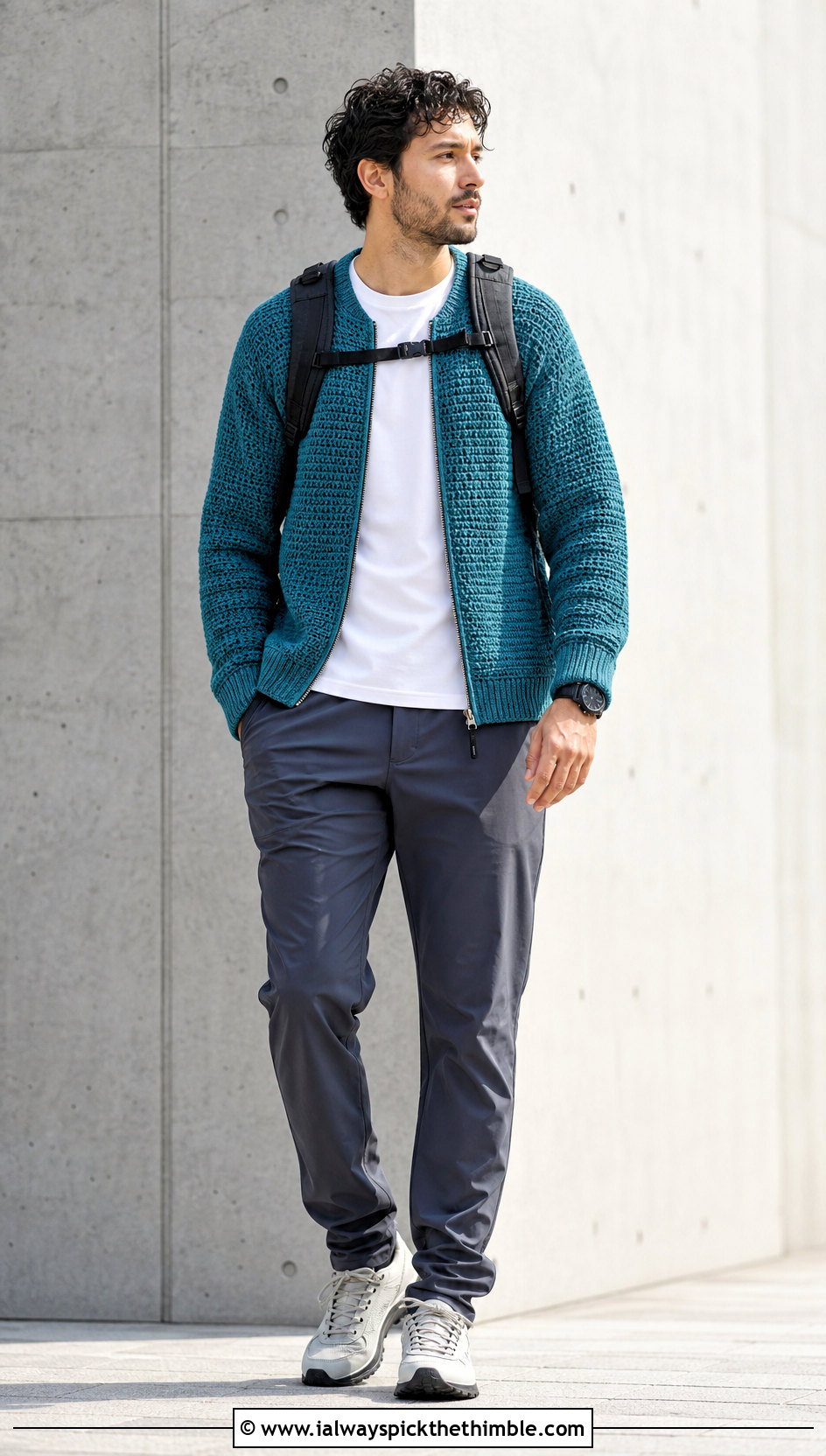Zip Front Crochet Cardigan With Techwear Pants - 20 mens crochet cardigan sweater outfit ideas