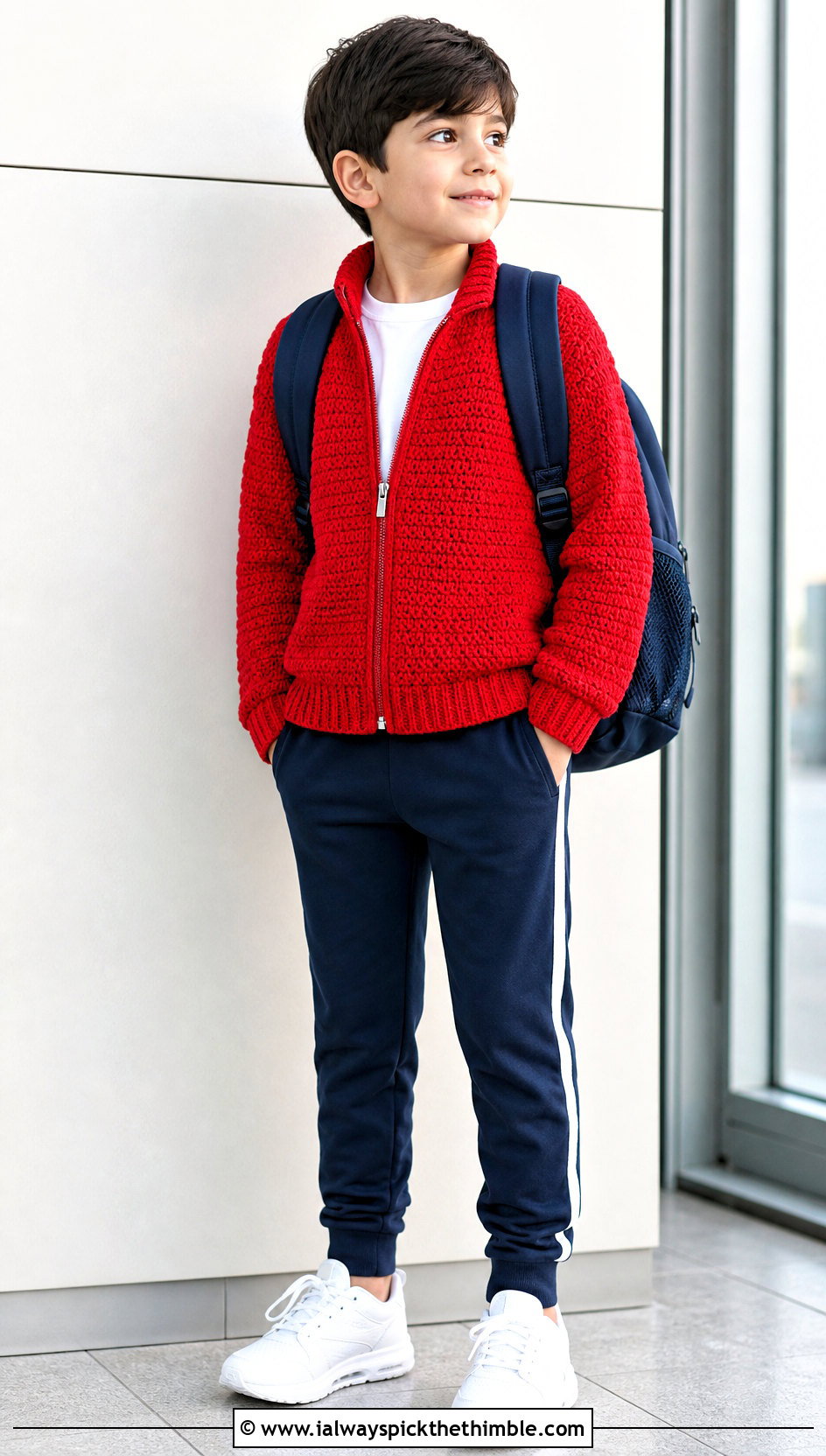 Zip Front Crochet Cardigan With Track Pants - 20 Childs Crochet Cardigan outfit ideas