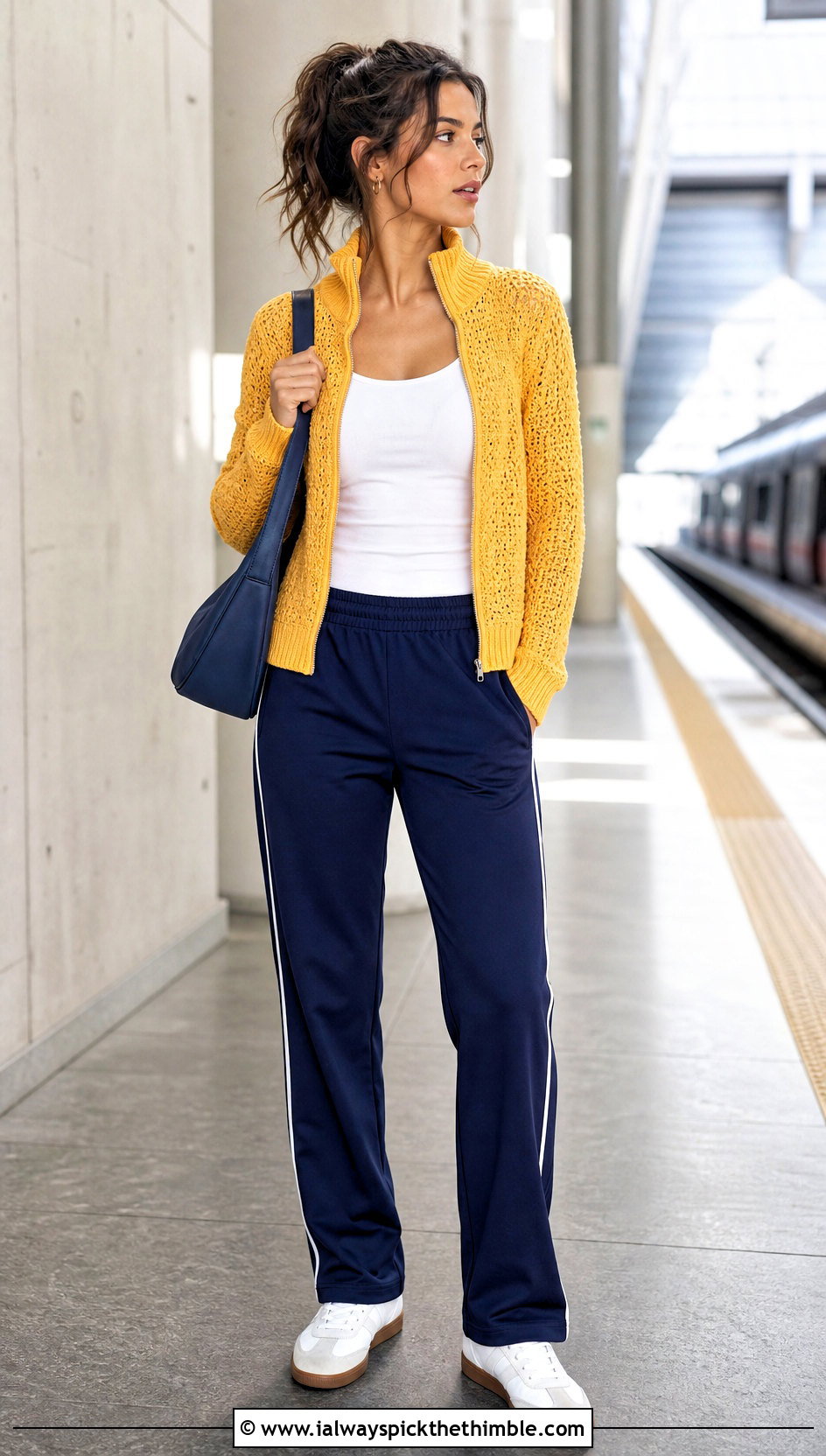 Zip Front Crochet Cardigan With Track Pants - 20 Crochet Cardigan Outfit Aesthetic outfit ideas