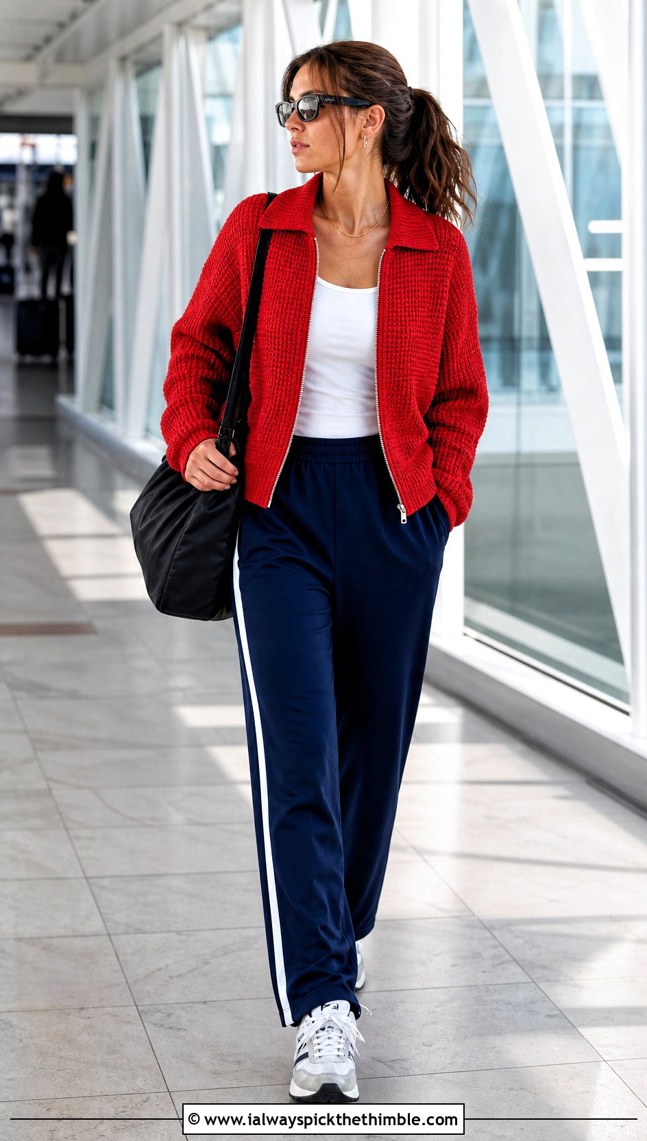 Zip Front Crochet Grandpa Sweater With Track Pants - 20 Crochet Grandpa Sweater outfit ideas