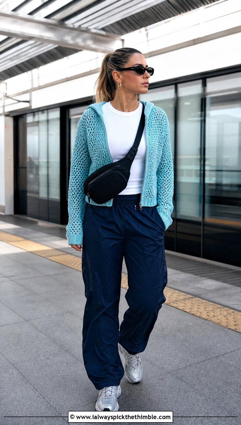 Zip Front Crochet Hoodie With Nylon Track Pants - 20 Masc Crochet Clothes and outfit ideas
