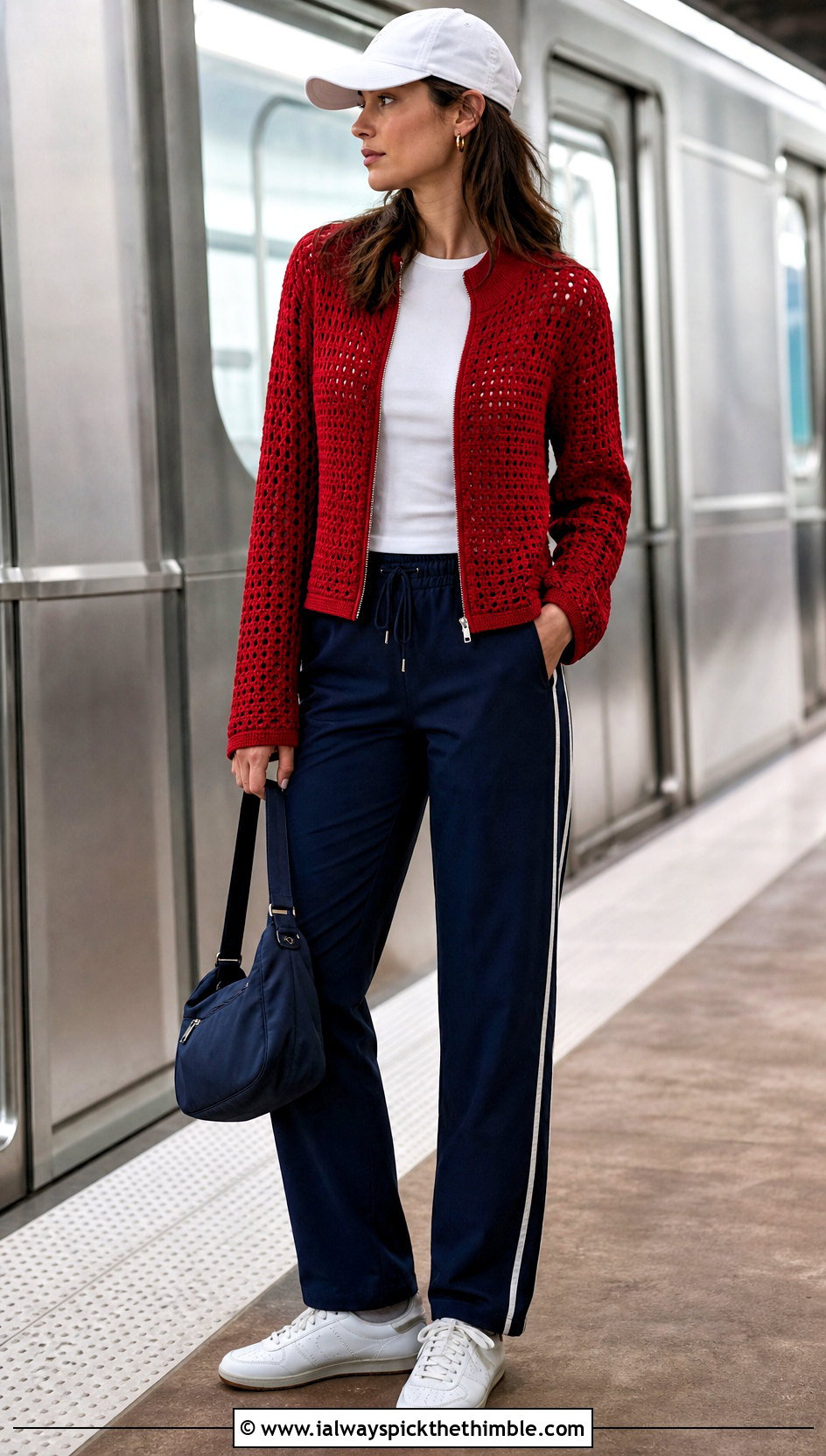 Zip Front Double Crochet Cardigan With Track Pants - 20 Double Crochet Cardigan outfit ideas