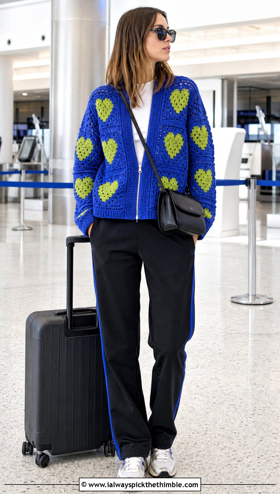 Zip Front Heart Granny Square Cardigan With Track Pants - 25 Heart Granny Square Cardigan outfit ideas