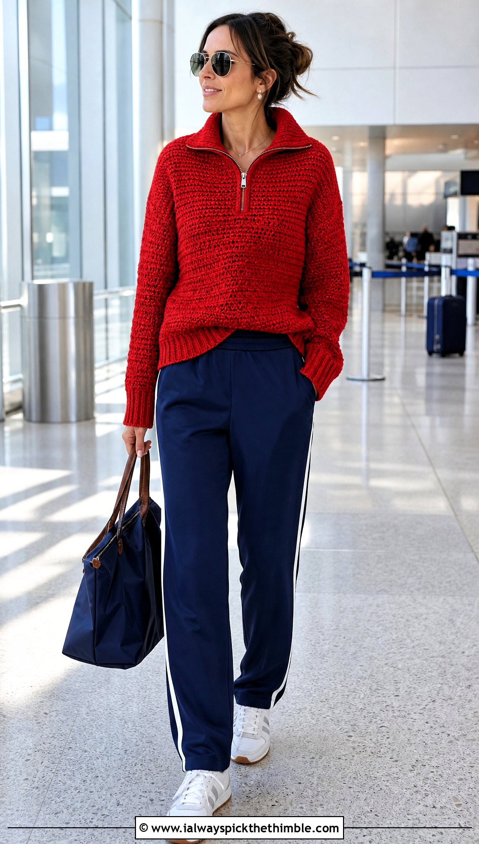Zip Neck Chunky Crochet Sweater With Track Pants - 20 Easy Chunky Crochet Sweater outfit ideas