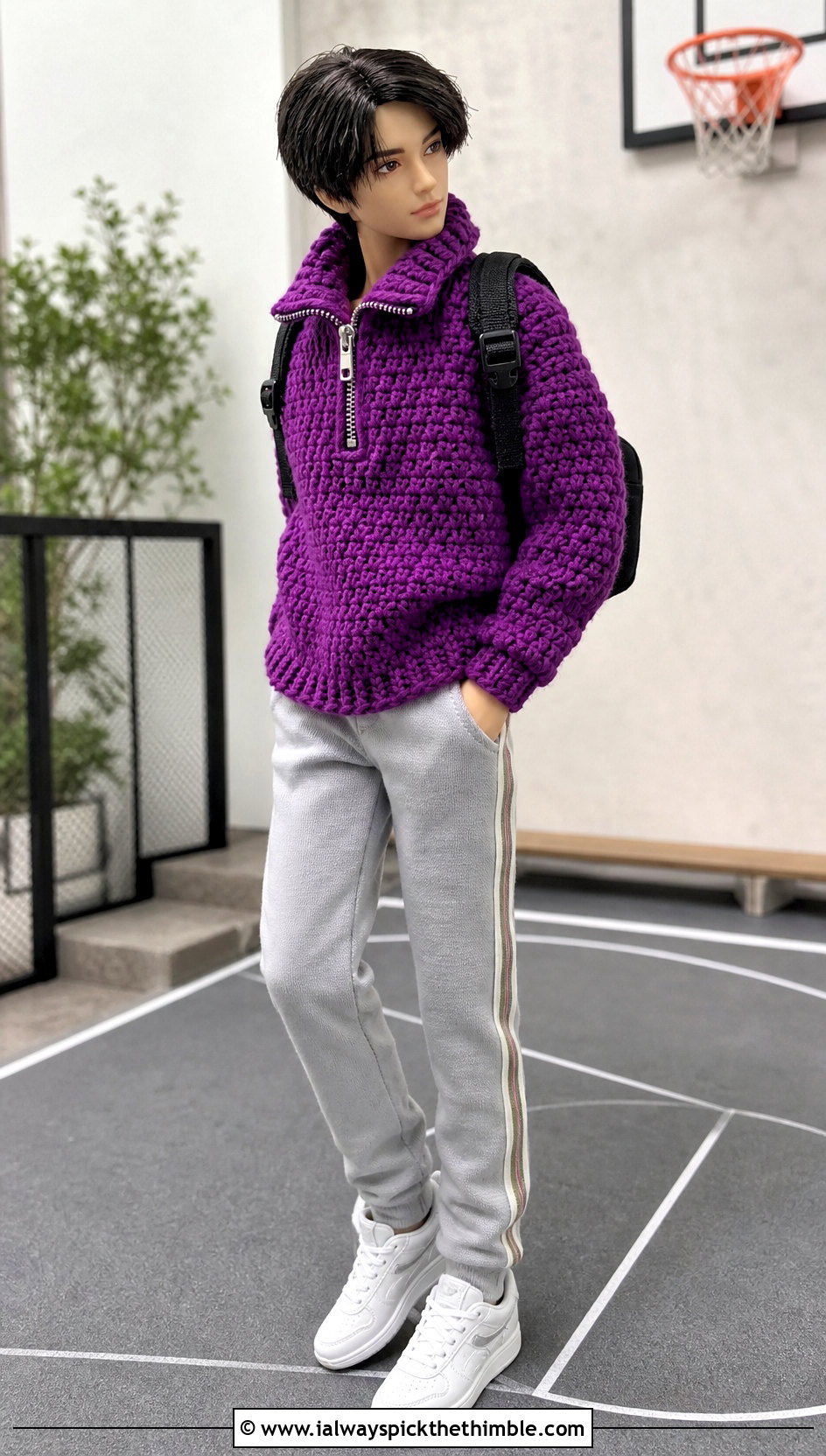 Zip Neck Crochet Doll Sweater With Track Pants - 20 Crochet Sweater For Dolls outfit ideas