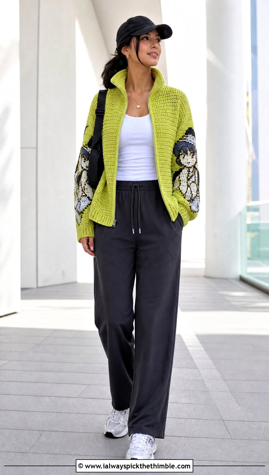 Zip Up Anime Crochet Cardigan With Track Pants - 20 anime crochet cardigan outfit ideas