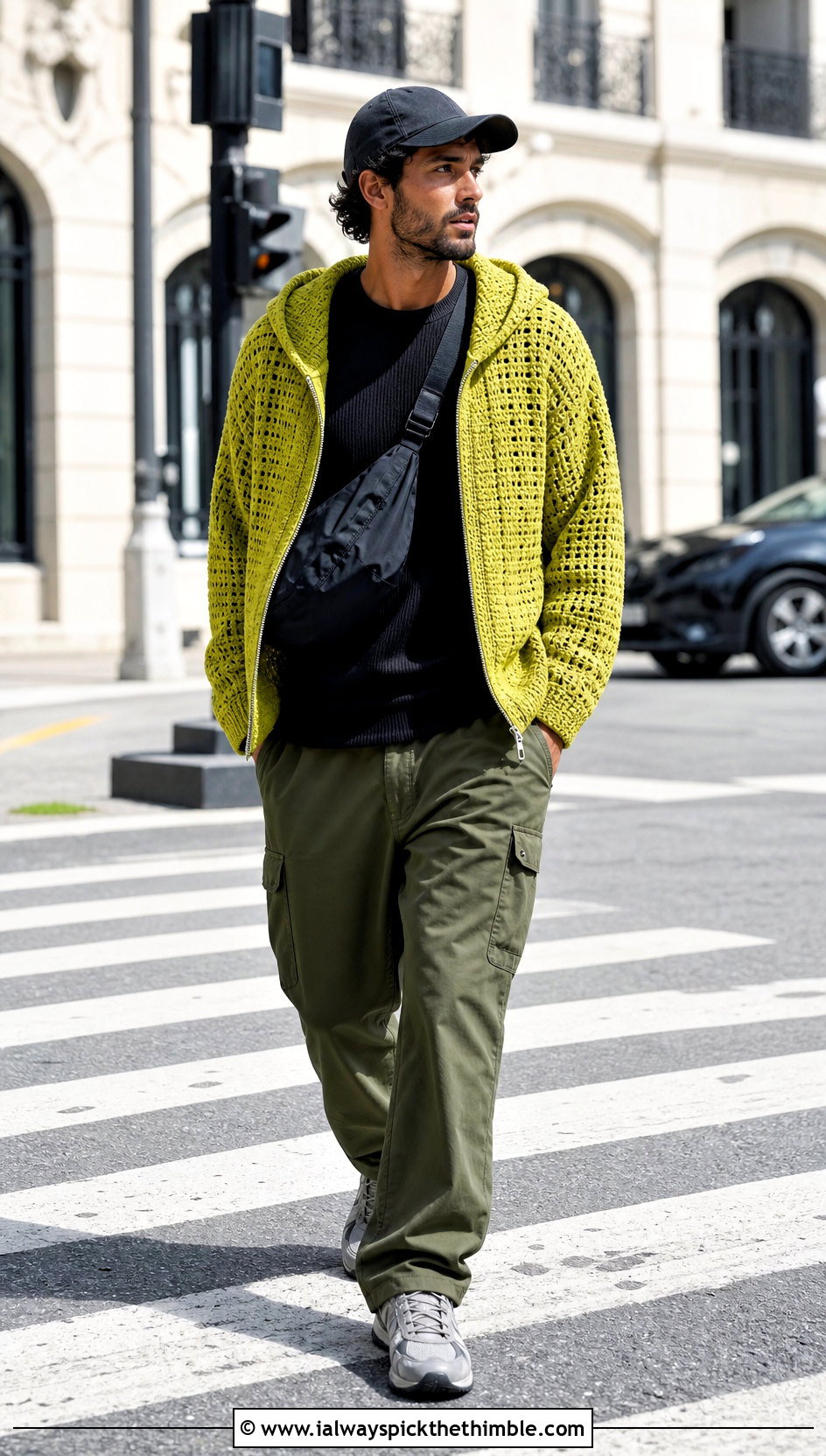 Zip Up Crochet Hoodie With Cargo Pants - 20 Crochet Hoodies For Men outfit ideas