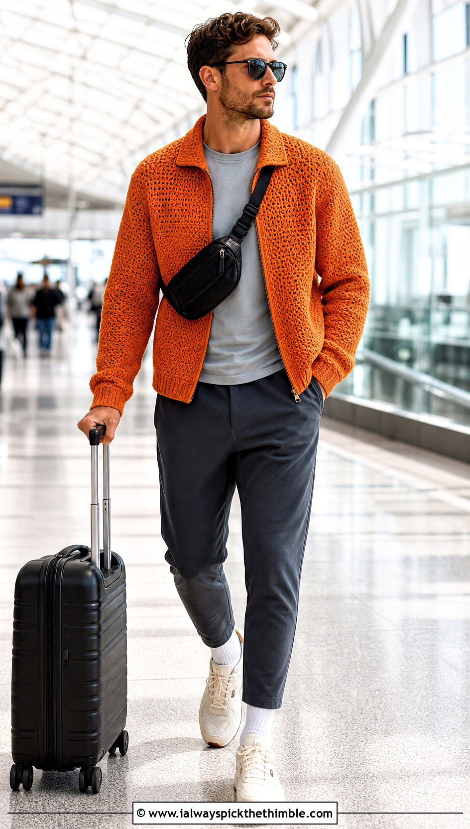 Zip Up Crochet Jacket With Track Pants - 15 Crochet Mens Jacket outfit ideas