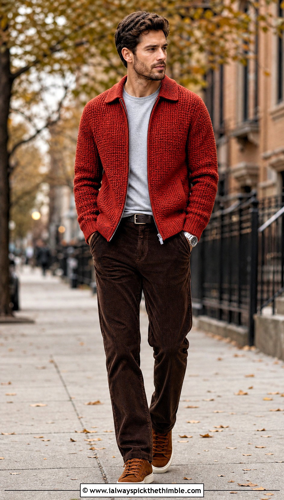 Zip Up Crochet Shirt With Corduroy Pants - 25 crochet shirt men outfit ideas